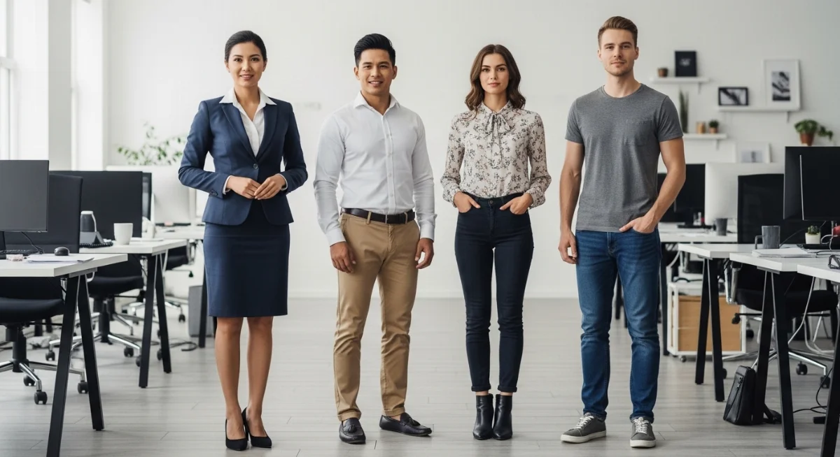 Hình ảnh người phụ nữ chọn đồ công sở chuyên nghiệp với áo blazer và quần tây