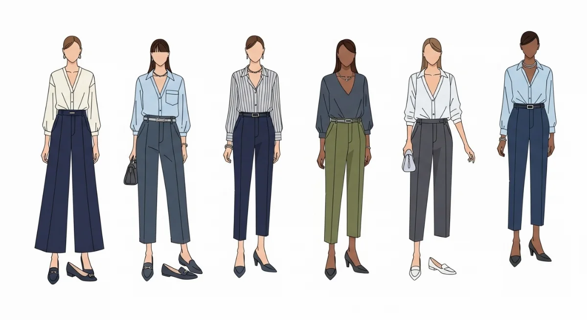Cách phối quần tây nữ ống rộng với áo blouse voan bay bổng